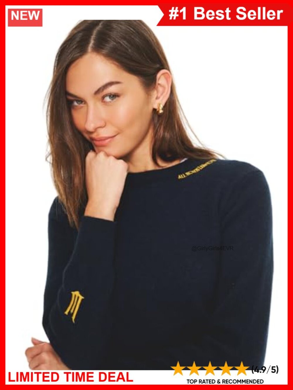 100% Cashmere Crewneck Pullover Sweater Embroidered